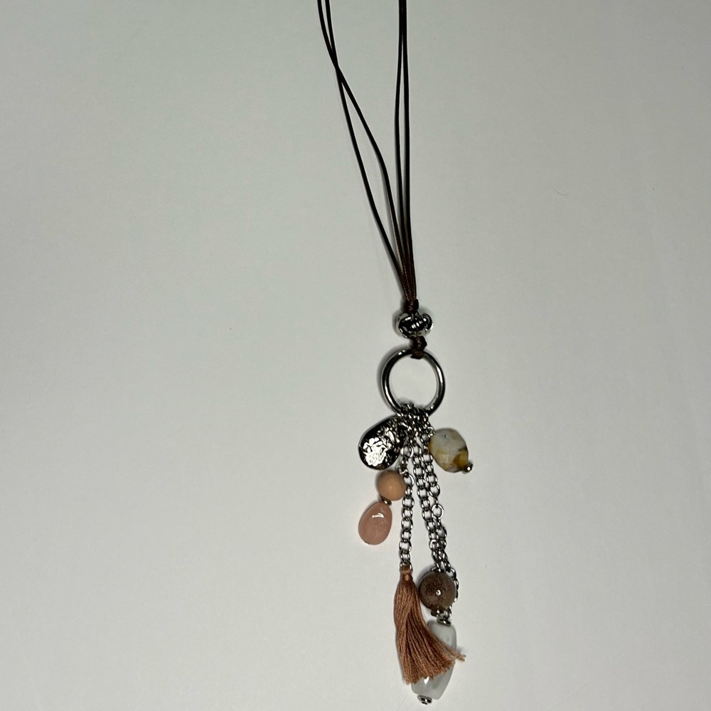 Chico's Silver and Pink Charm Necklace with Black Cord | 26” | NWOT